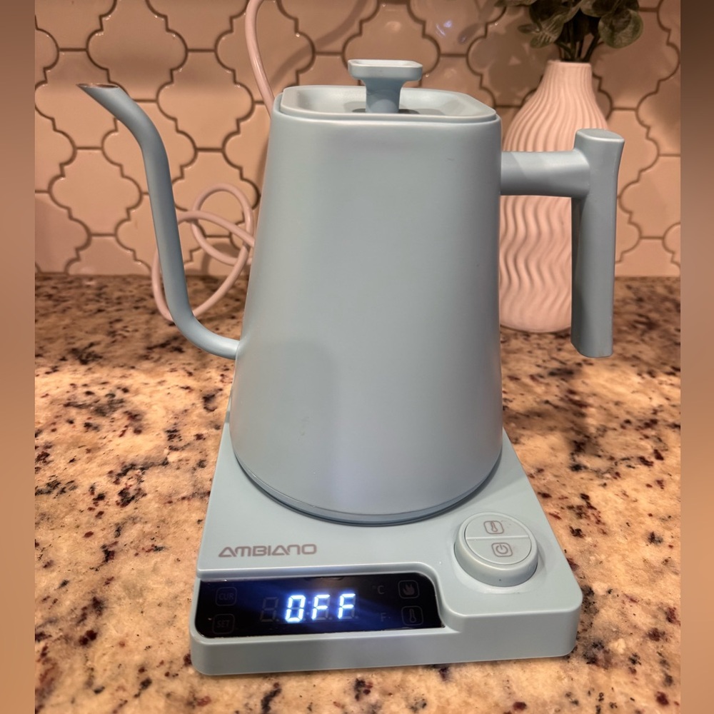 Ambiano light blue teal Gooseneck Stainless Steel Electric Pour Over Kettle EUC